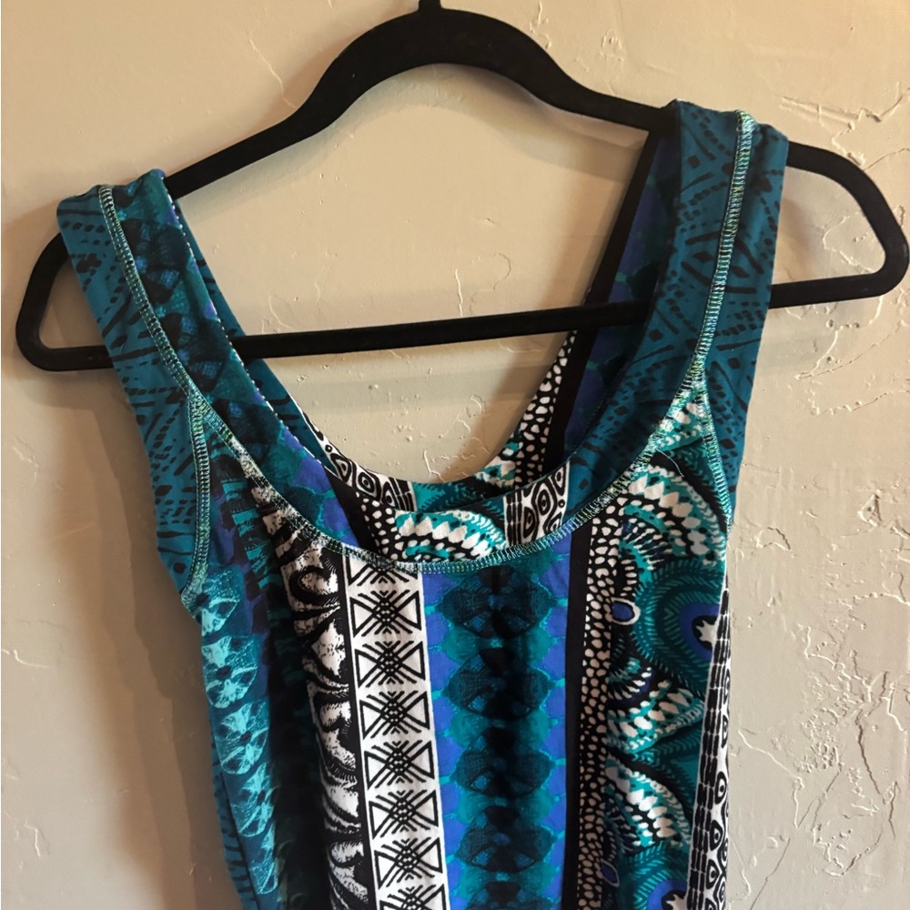 Women's Blue Patterned Tank Top - Picture 3 of 6